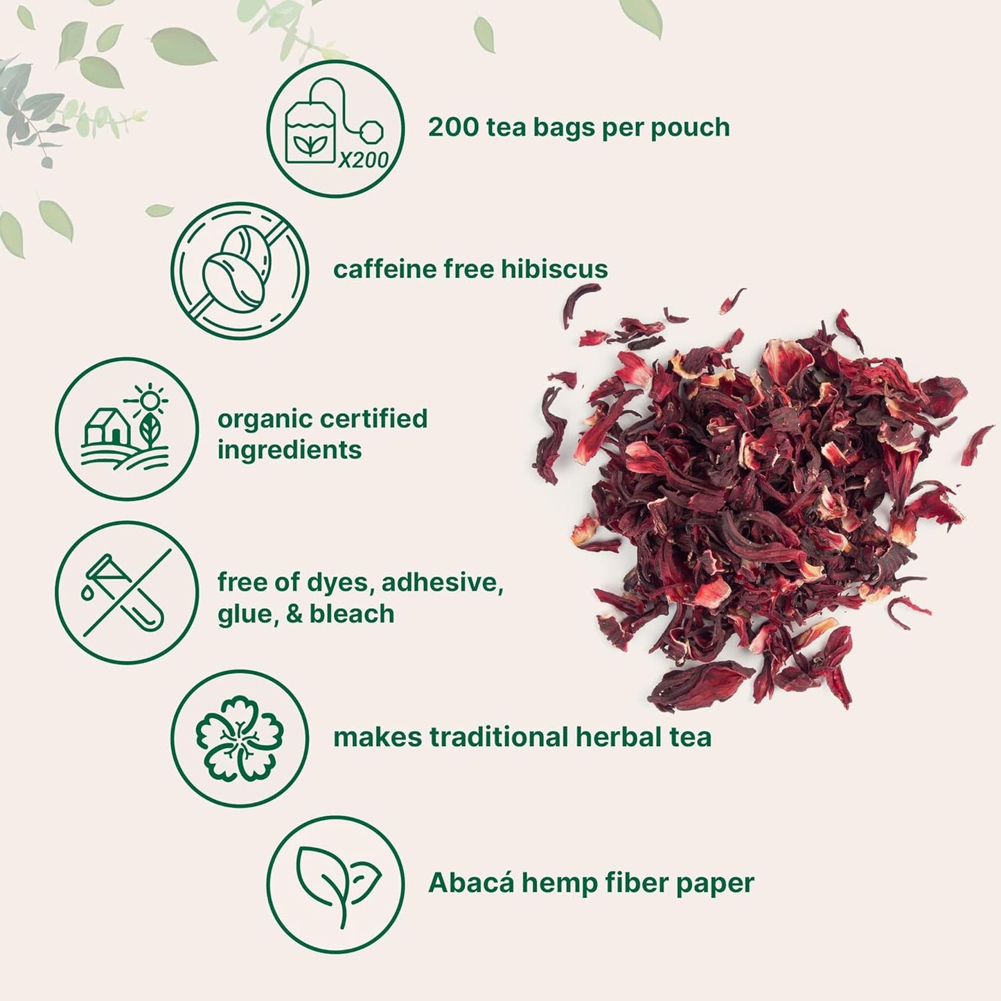 Organic Hibiscus Tea Bags 200 Count Caffeine Free Non-GMO Herbal Tea