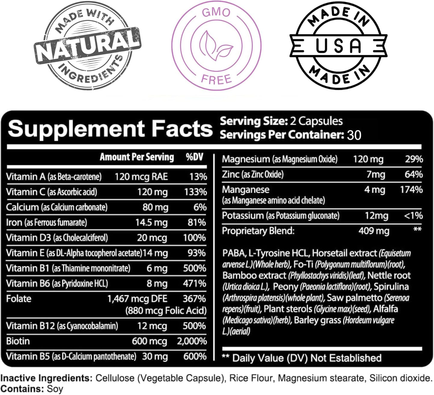 Kaya Naturals Hair Skin Nail Capsules Biotin Vitamin D B12 Folic Acid