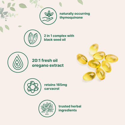 Micro Ingredients Oil of Oregano Softgels with Black Seed Oil – 4X Strength Carvacrol & Thymoquinone, Plant Based, Non-GMO, 300 Softgels