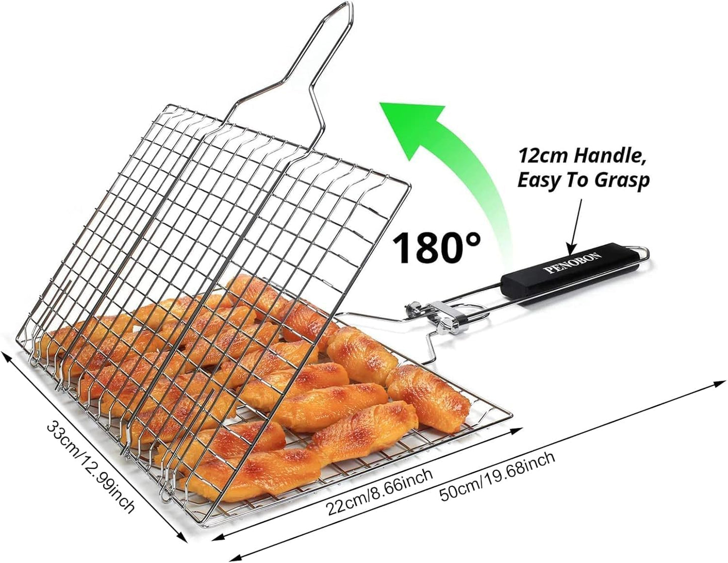 Fish Grilling Basket Stainless Steel Folding BBQ Basket with Removable Handle