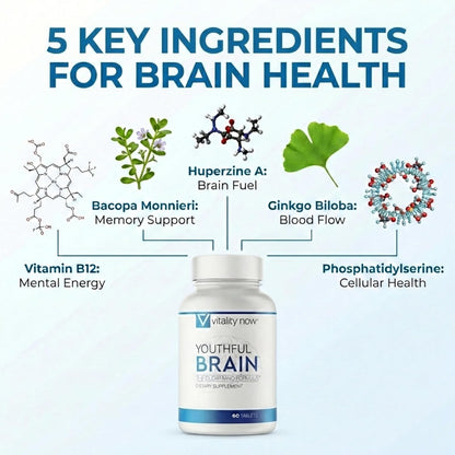Youthful Brain Memory and Brain Health Support Tablets 60 Count