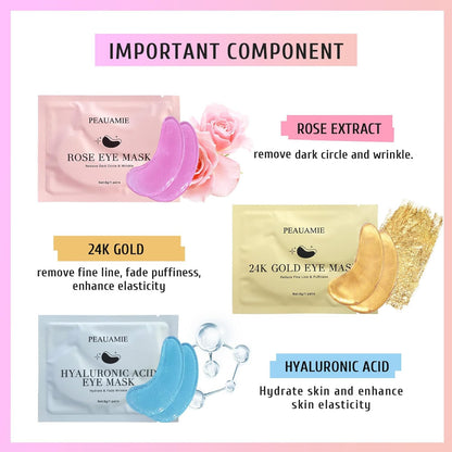 PEAUAMIE Gold & Rose Under Eye Patches with Hyaluronic Acid 30 Pairs