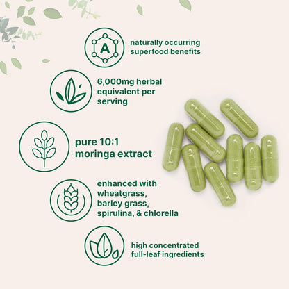 Micro Ingredients Moringa Capsules Supergreens Blend Non-GMO 300 Count