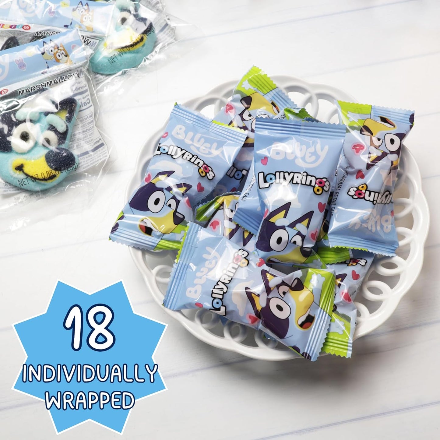 Bluey Lollipop Rings Orange & Blue Raspberry Flavored Candy 18 Count