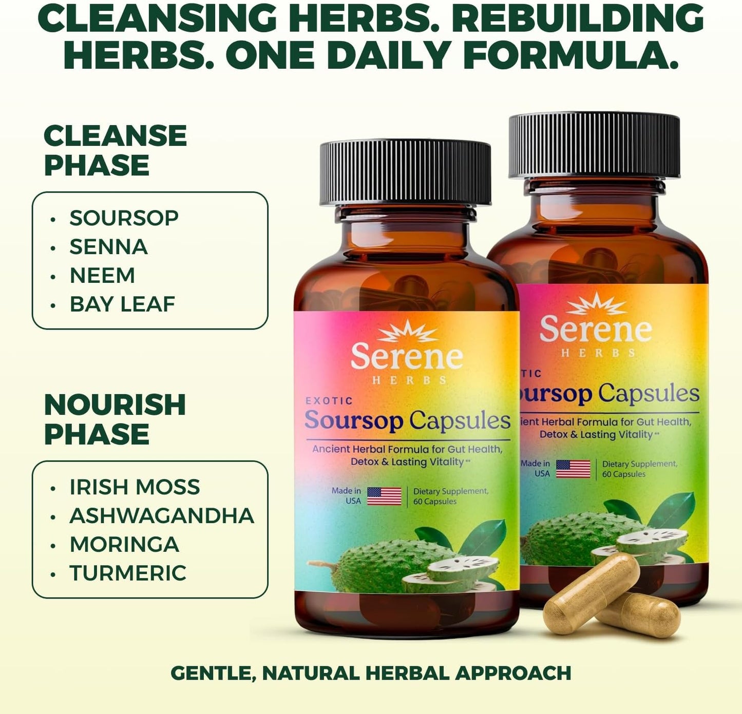 Serene Herbs Organic Graviola Soursop Capsules with Black Seed 2 Pack 120 Count