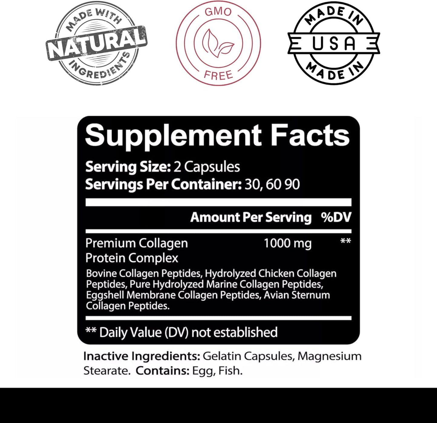 Kaya Naturals Multi Collagen Peptides Capsules Types I II III V X 60 Count