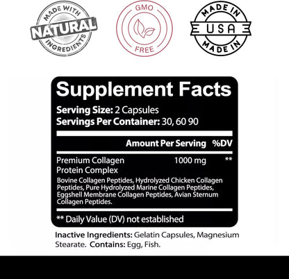 Kaya Naturals Multi Collagen Peptides Capsules Types I II III V X 60 Count
