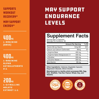 Natures Craft Nitric Oxide Capsules L-Arginine L-Citrulline 60 Count