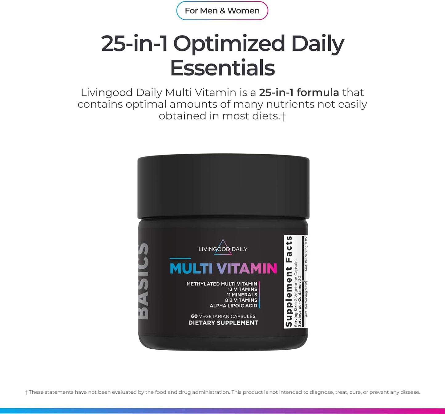 Livingood Daily Methylated Multivitamin with B Vitamins & Minerals 60 Capsules