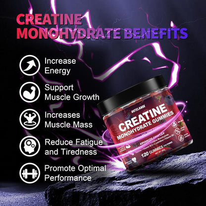 OUTELANDE Creatine Monohydrate Gummies 8000 mg with L Taurine Sugar Free Vegan 120 Count