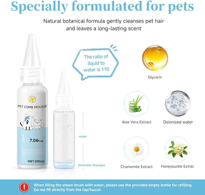 Pet Steam Brush 3-in-1 Hair Removal Comb for Dogs & Cats with Waterless Shampoo