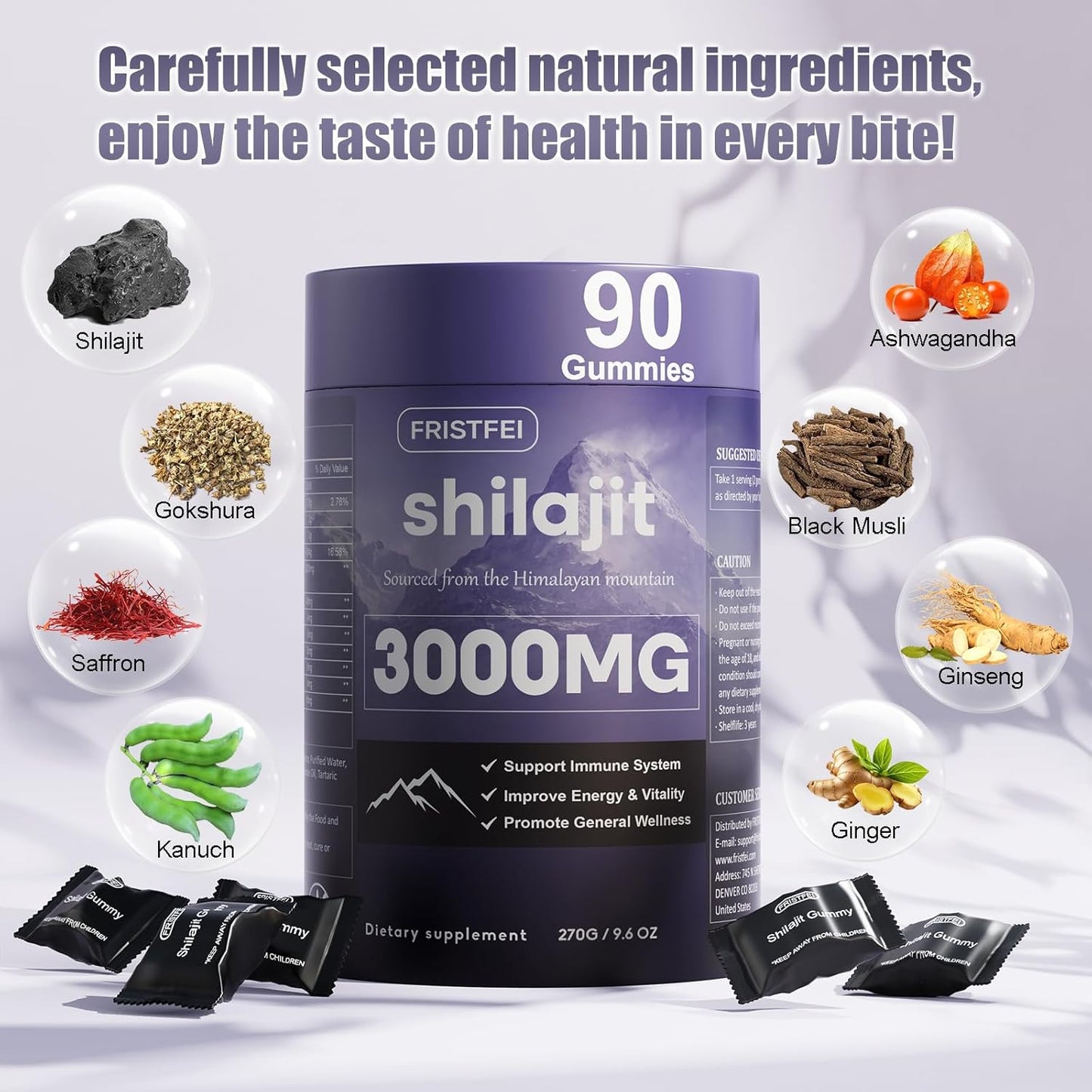 Himalayan Shilajit Gummies Fulvic Acid Trace Minerals 90 Count