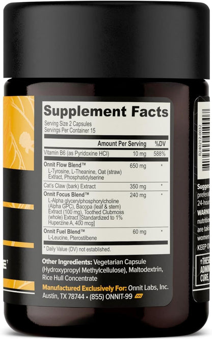 ONNIT Alpha Brain Nootropic Capsules L-Theanine Vitamin B6 30 Count