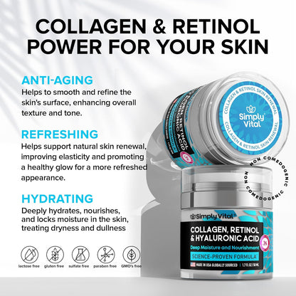 Face Moisturizer Retinol Collagen Hyaluronic Acid Cream 1.7 fl oz