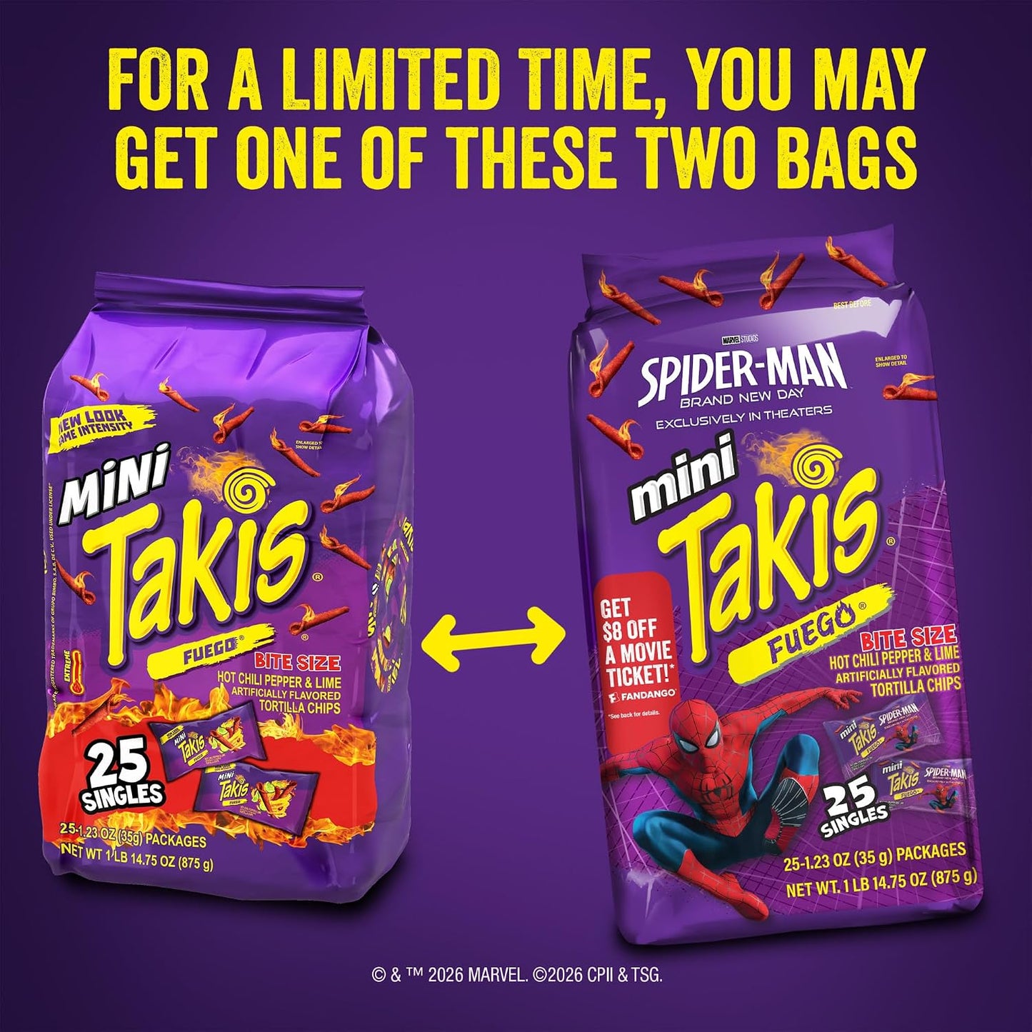 Takis Fuego Mini Hot Chili Pepper & Lime Rolled Tortilla Chips 25 Pack 1.23 oz Each