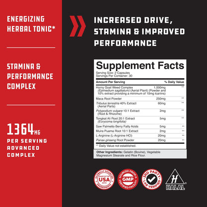 Extra Strength Testosterone Booster Capsules Horny Goat Weed Tongkat Ali 60 Count