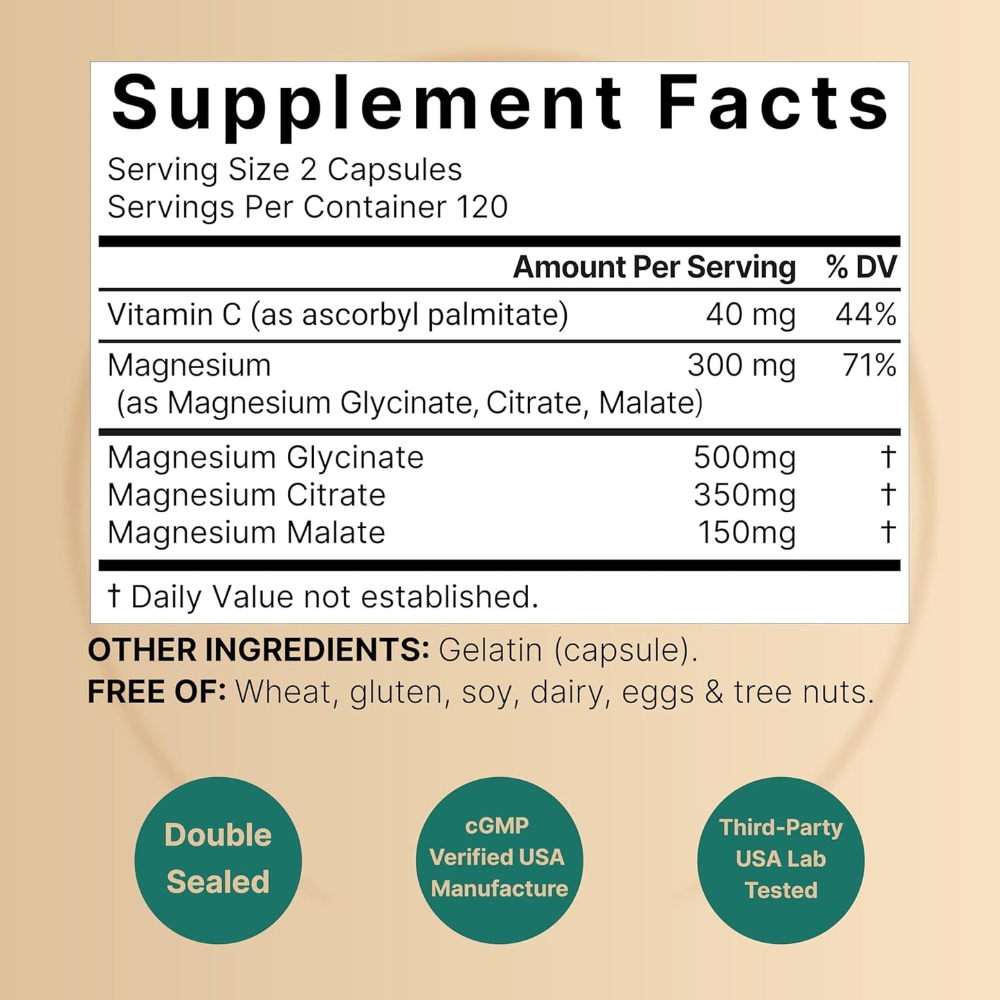 Magnesium Complex Glycinate Citrate Malate 1000 mg Capsules 240 Count