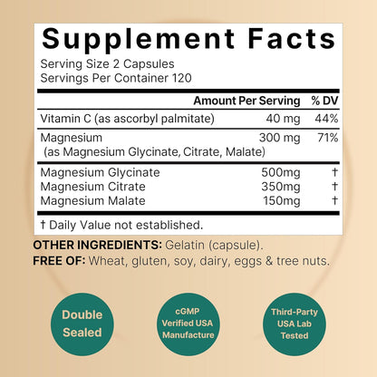 Magnesium Complex Glycinate Citrate Malate 1000 mg Capsules 240 Count