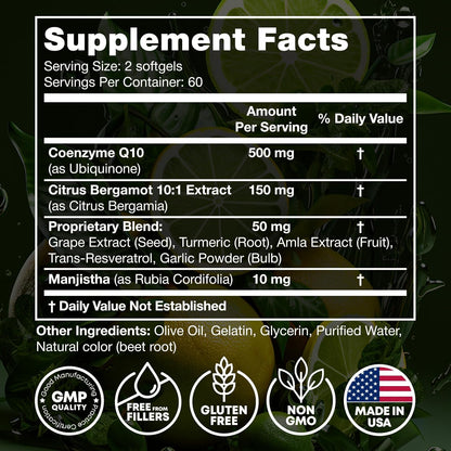 High Absorption CoQ10 500 mg Softgels – 120 Count, Coenzyme Q10 Dietary Supplement