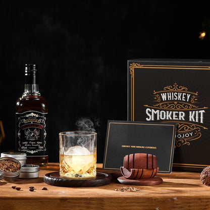 Whiskey Smoker Kit with Torch Wood Chip Flavors Glasses Ice Molds Set