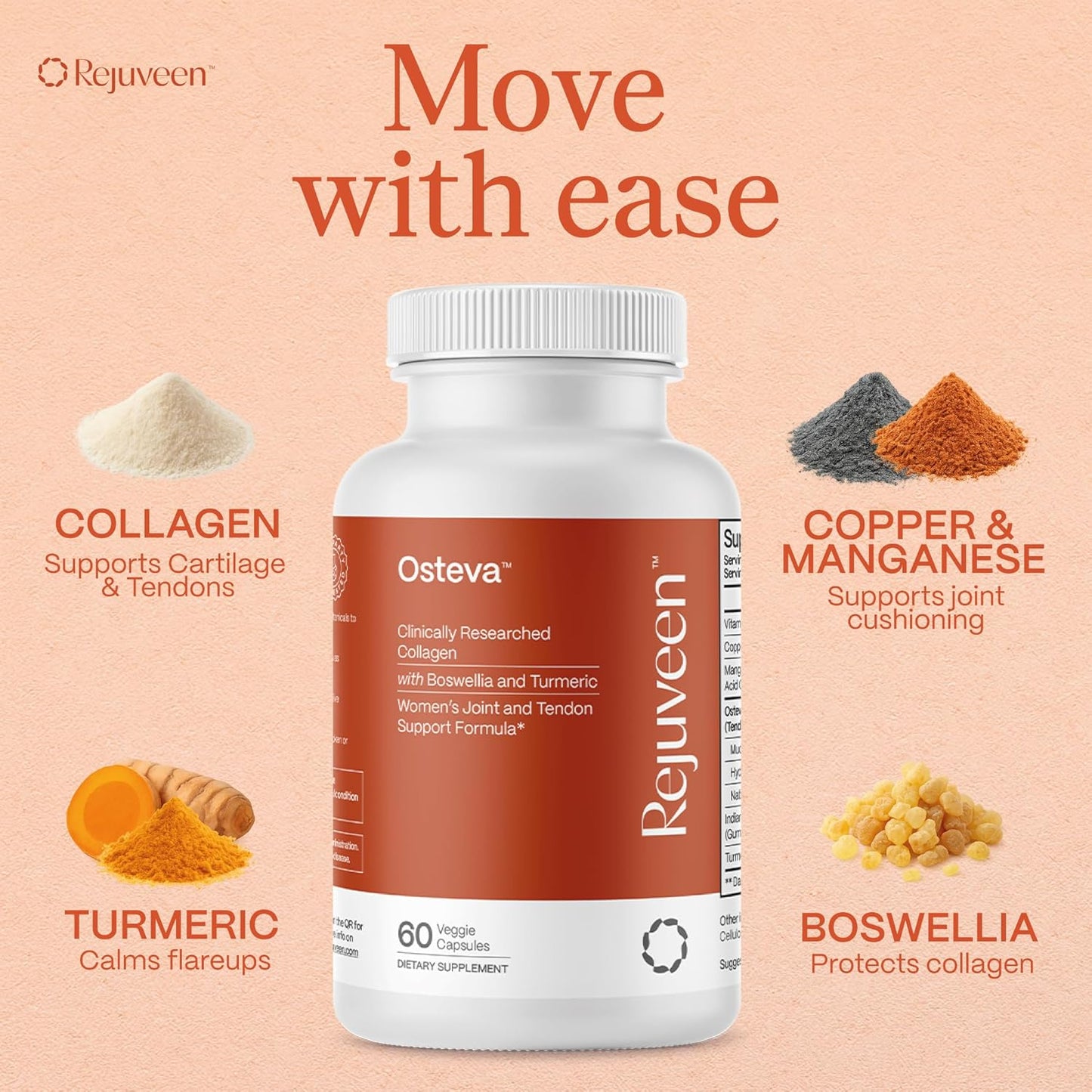 Osteva Joint Support Collagen Turmeric Boswellia Capsules 60 Count