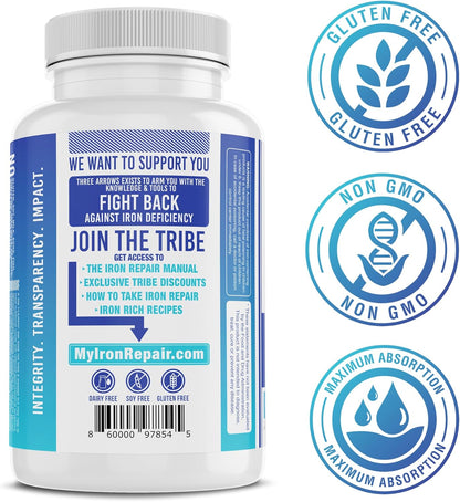 Iron Repair Simply Natural Iron Supplement Low FODMAP Capsules 90 Count
