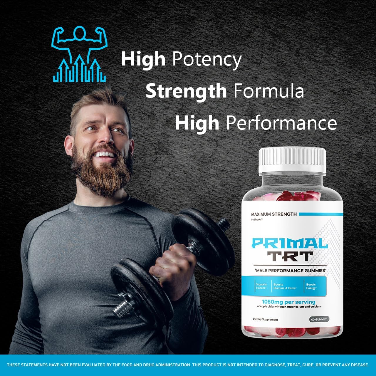 Primal TRT Gummies for Men – Premium Advanced Formula with Vitamins for Health, Wellness & Vitality, 60 Gummies