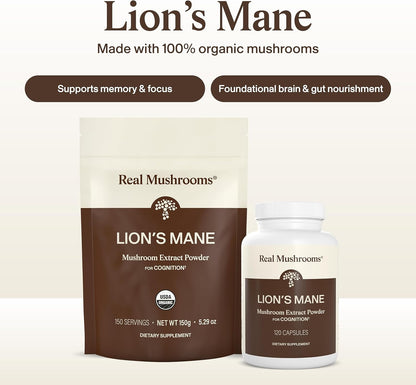 Real Mushrooms Lion's Mane Mushroom Extract Capsules 120 Capsules