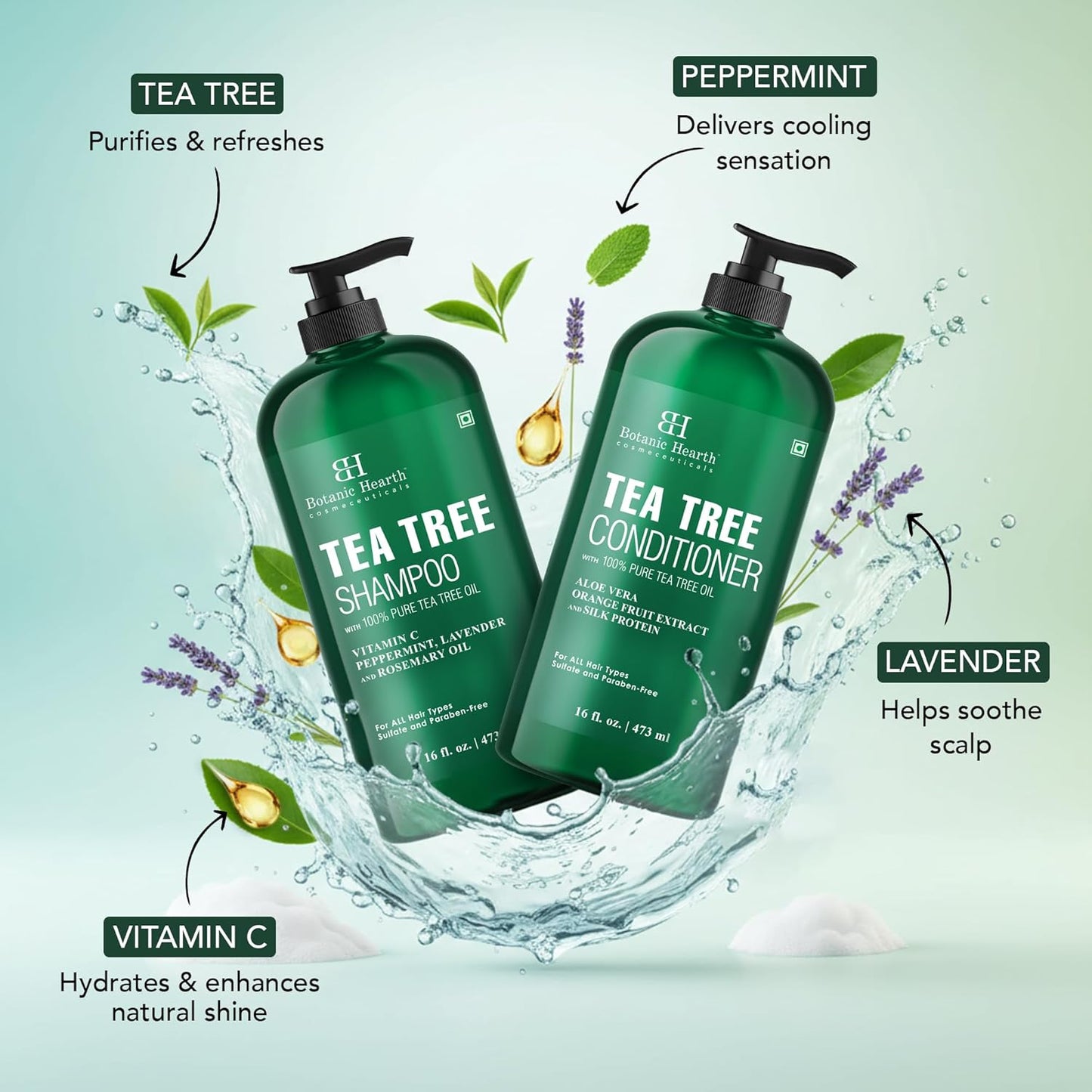 Botanic Hearth Tea Tree Shampoo and Conditioner Set Sulfate Free 16 fl oz