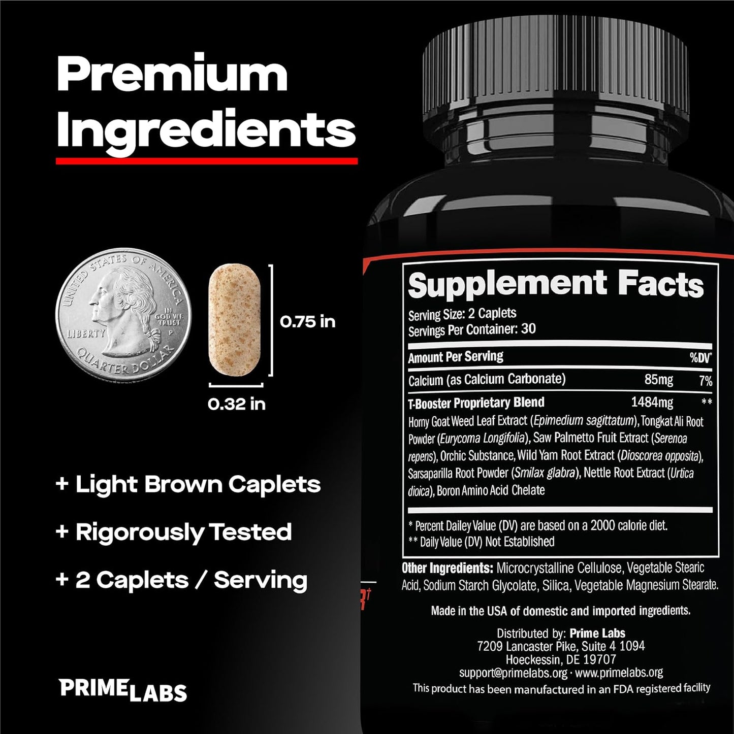 Prime Labs Testosterone Supplement for Men (2-Pack) - Stamina, Endurance, Energy, & Strength - Men's Testosterone Booster & Workout Supplement - 120 Caplets