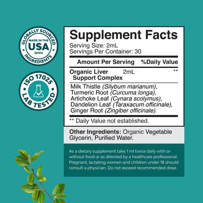 Liver Cleanse Liquid Drops Milk Thistle Artichoke Dandelion Turmeric 2 fl oz