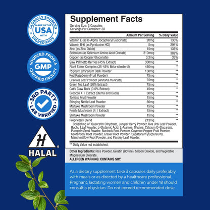 Herbal Prostate Supplement Saw Palmetto Pygeum Beta Sitosterol 90 Capsules