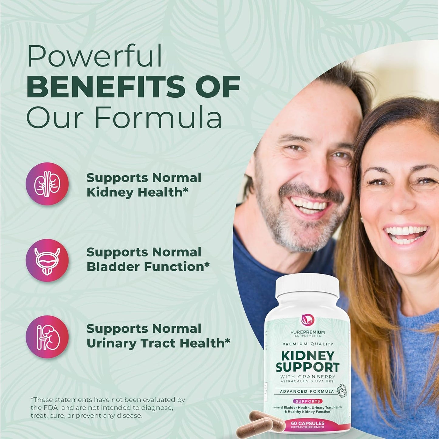 PurePremium Kidney Support Supplement Cranberry Astragalus 21-in-1 60 Day Supply