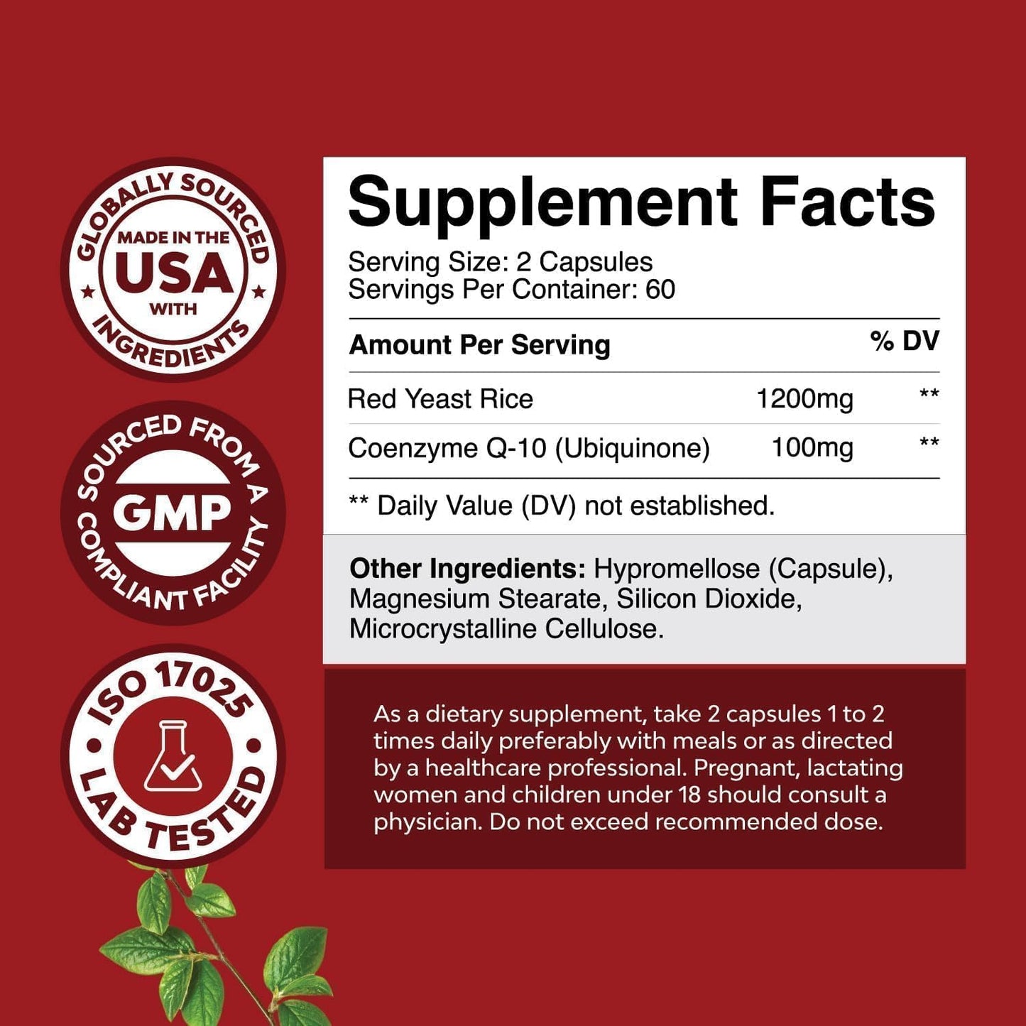 Natures Craft Red Yeast Rice with CoQ10 Capsules 1200 mg 120 Count