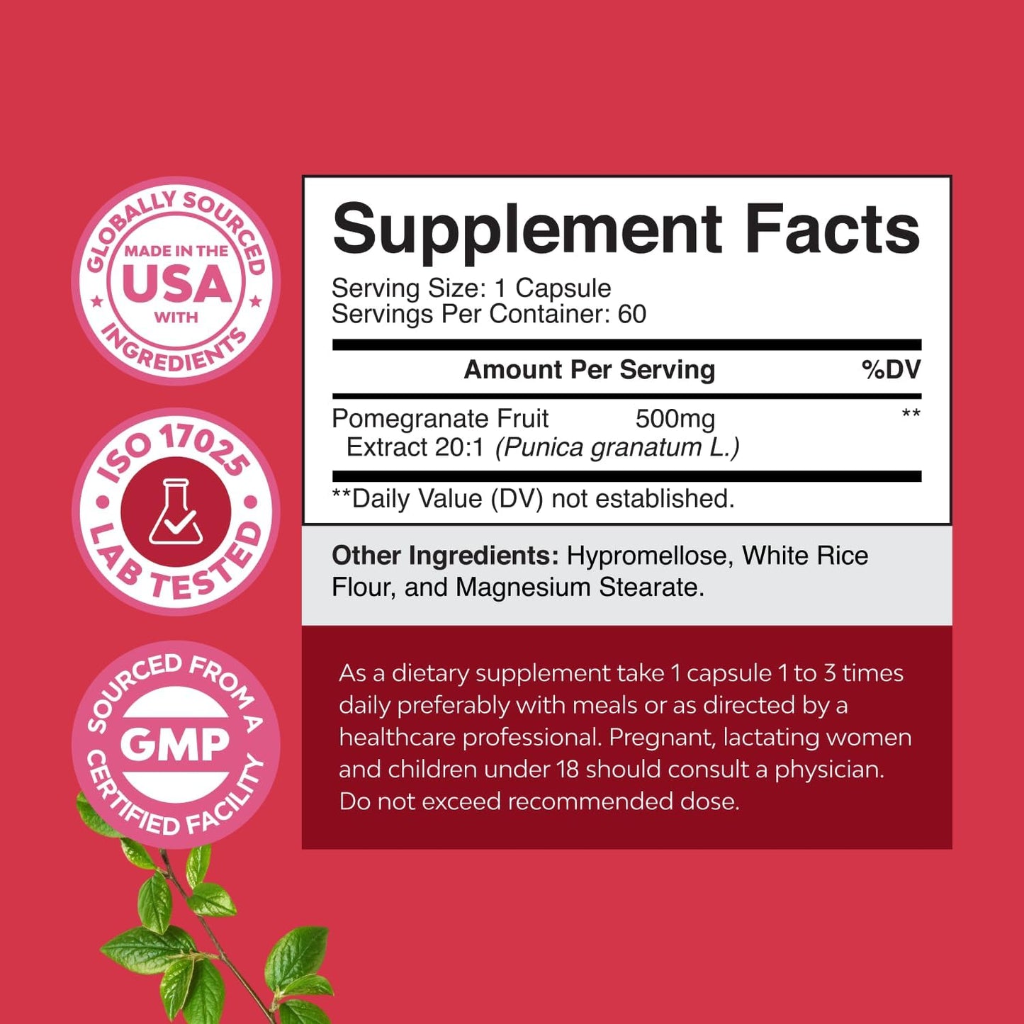Pomegranate Extract Capsules Antioxidant Supplement Nitric Oxide Support