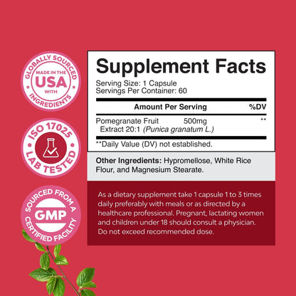 Pomegranate Extract Capsules Antioxidant Supplement Nitric Oxide Support
