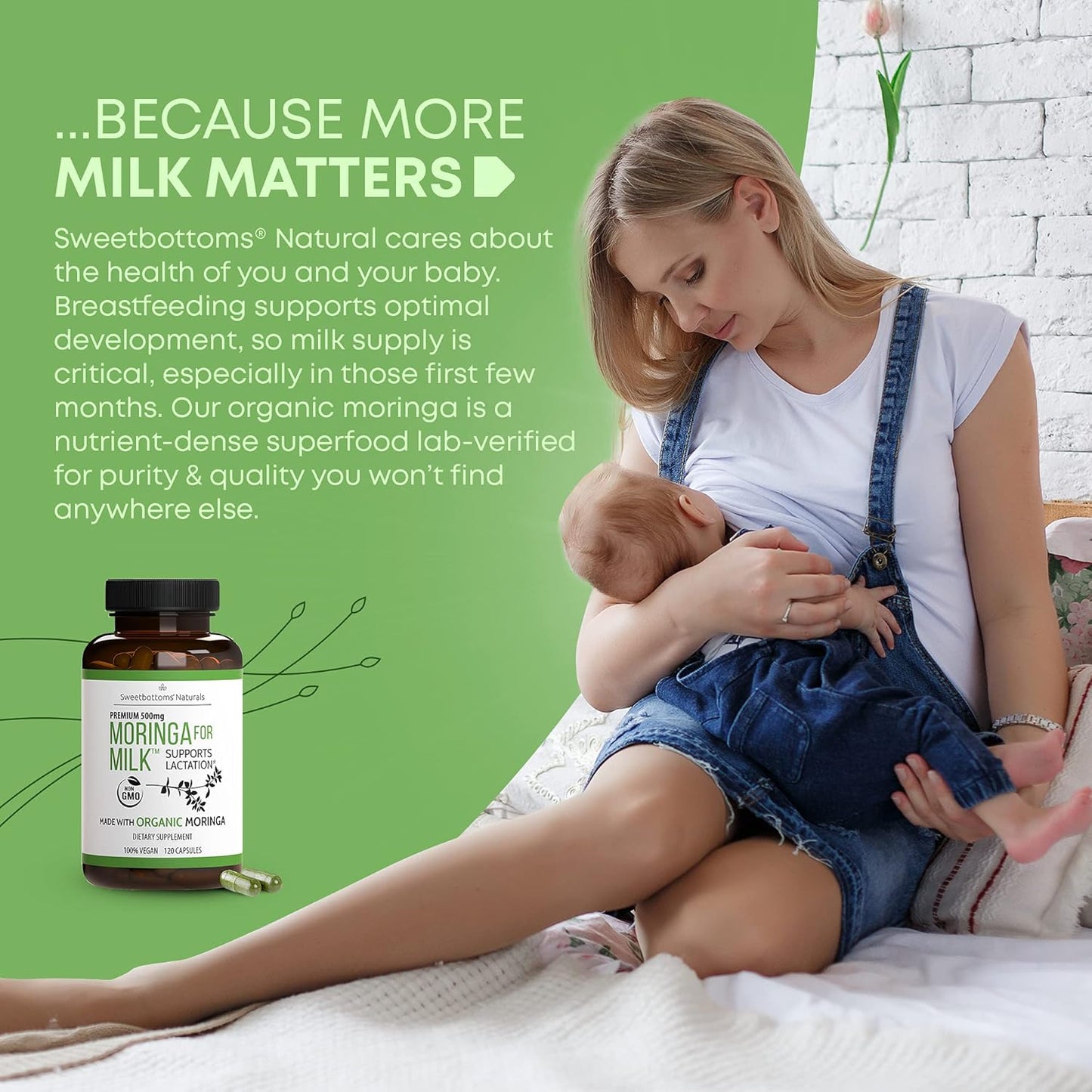 Organic Moringa Lactation Capsules Breastfeeding Support 500 mg 120 Count
