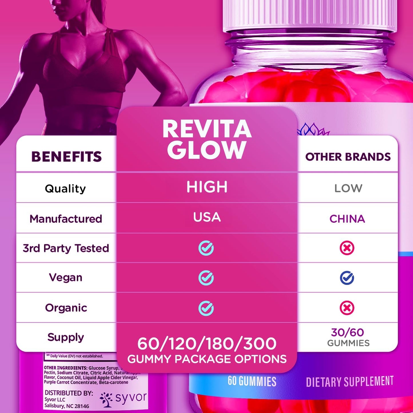 RevitaGlow Gummies with Apple Cider Vinegar & Beauty Vitamins 120 Gummies (2 Pack)