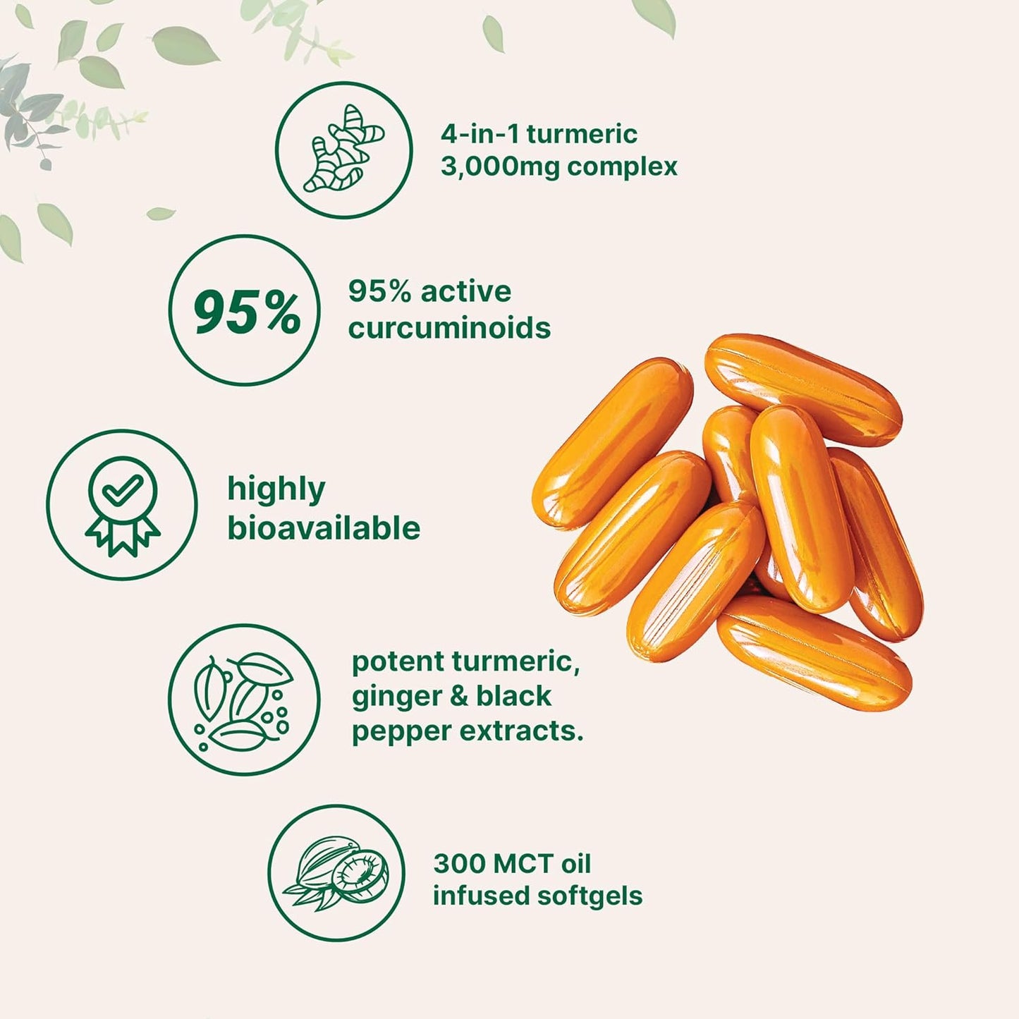 Micro Ingredients Turmeric Curcumin 3,000mg with Black Pepper & Ginger – 95% Curcuminoids, MCT Oil, Non-GMO, 300 Softgels