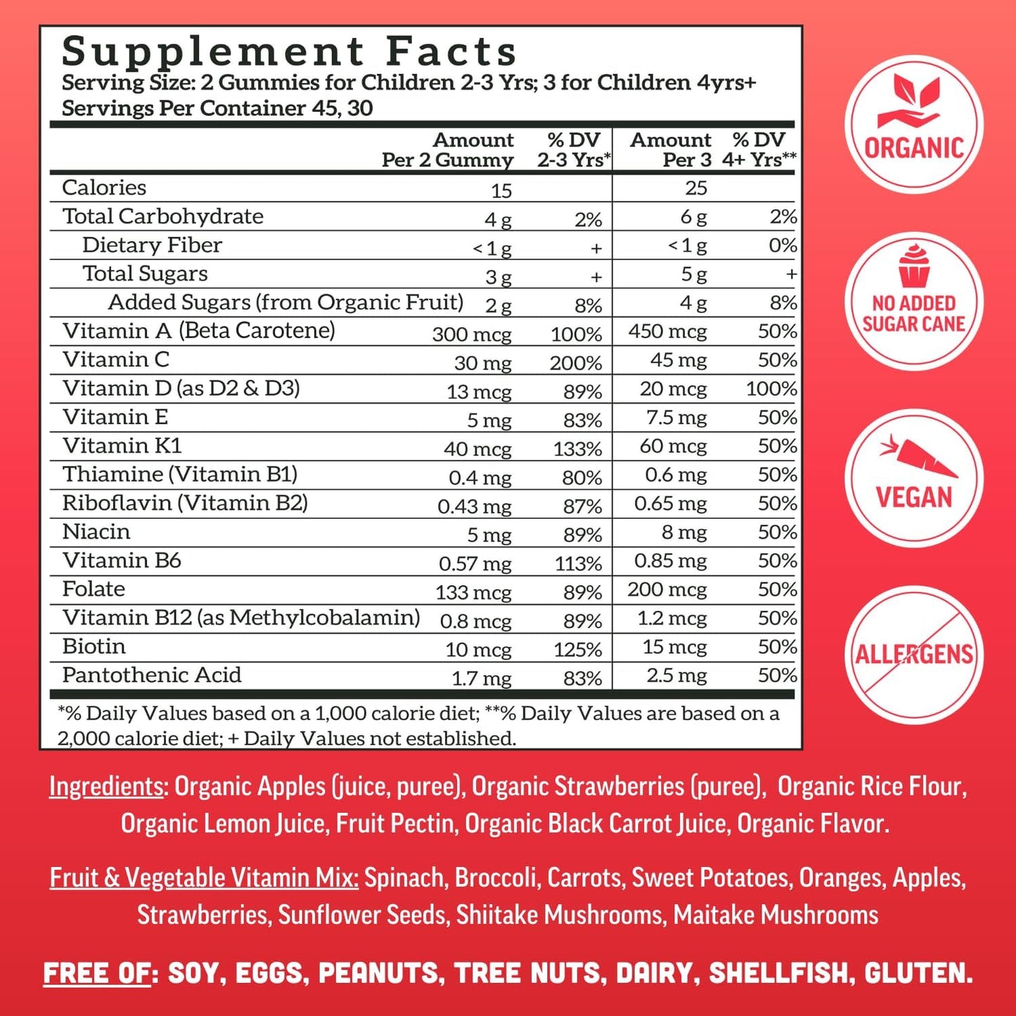 Llama Naturals Kids Multivitamin Gummies Organic Vegan Strawberry 90 Count