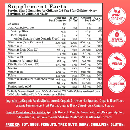 Llama Naturals Kids Multivitamin Gummies Organic Vegan Strawberry 90 Count