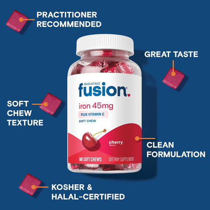 Bariatric Fusion Chewable Iron Supplement with Vitamin C Cherry Flavor 60 Count