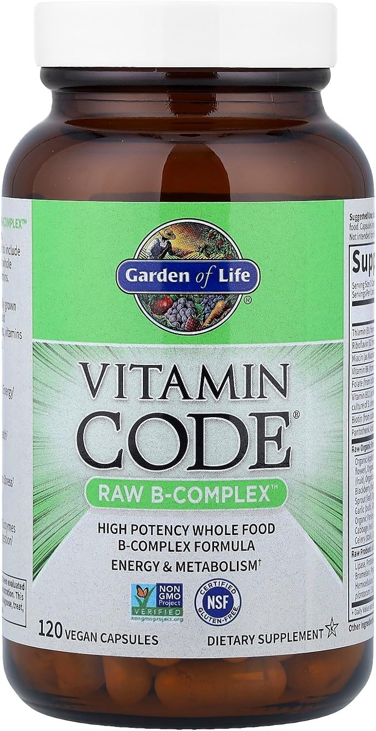 Garden of Life Vitamin B Complex 120 Vegan Capsules – High Potency B6, Folate & B12 with Probiotics for Energy & Metabolism
