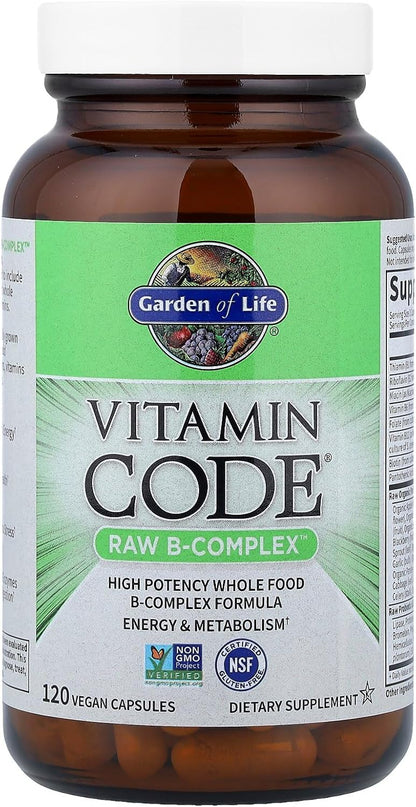 Garden of Life Vitamin B Complex 120 Vegan Capsules – High Potency B6, Folate & B12 with Probiotics for Energy & Metabolism