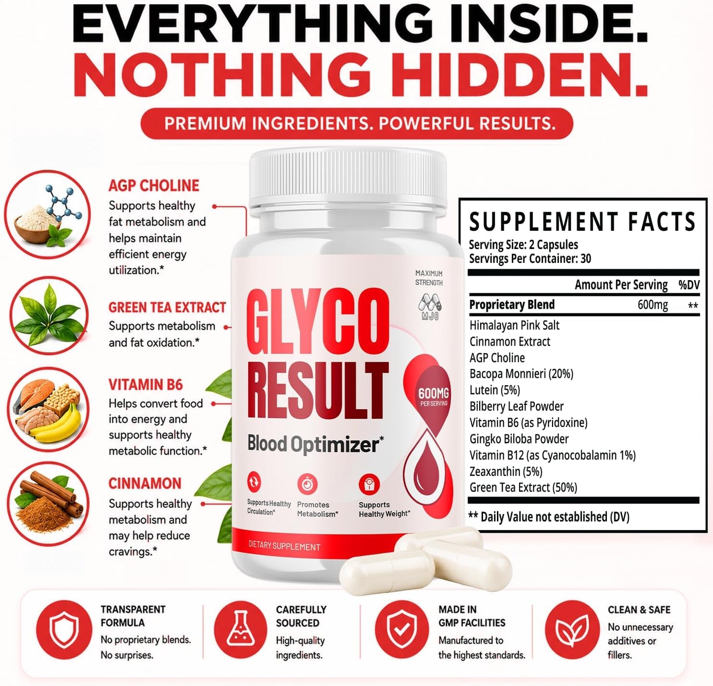MJO Glyco Result Supplement Capsules with Natural Ingredients & Multivitamins 60 Capsules