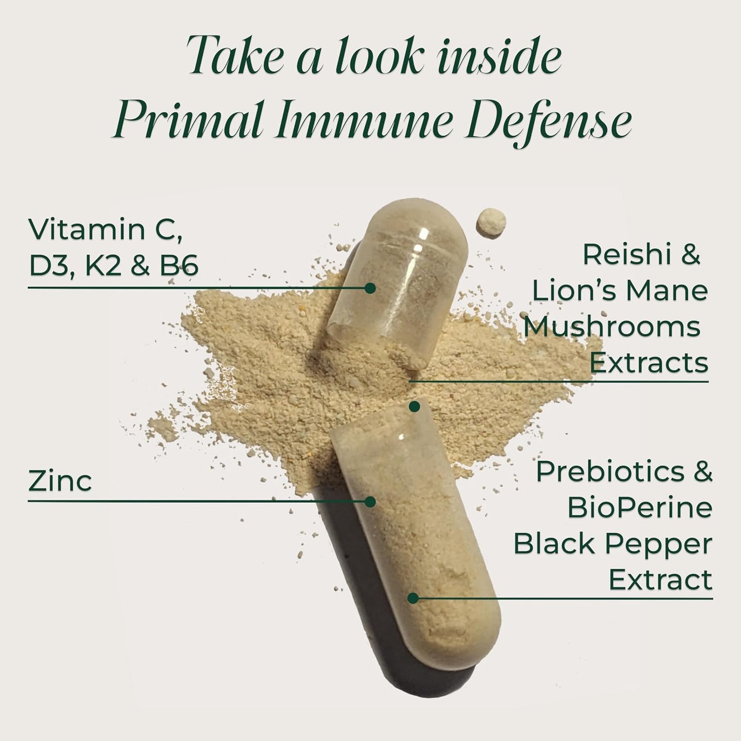Primal Harvest Immune Defense 10-in-1 Probiotics Zinc Vitamins C D3 K2 B6 Capsules