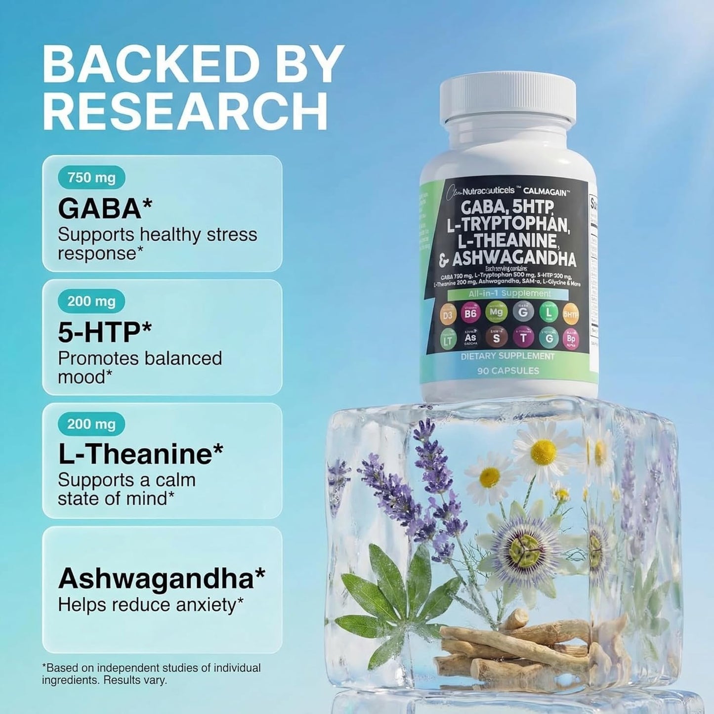 Clean Nutraceuticals GABA 5-HTP L-Theanine Ashwagandha Mood Support Capsules