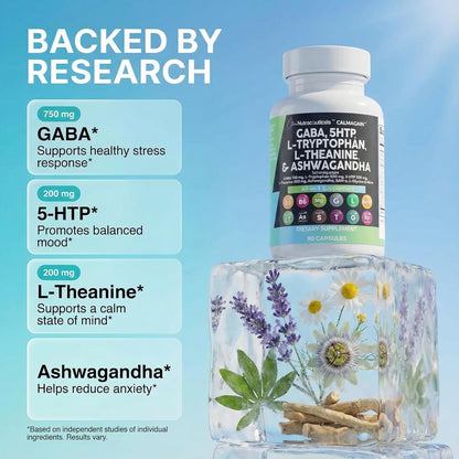 Clean Nutraceuticals GABA 5-HTP L-Theanine Ashwagandha Mood Support Capsules