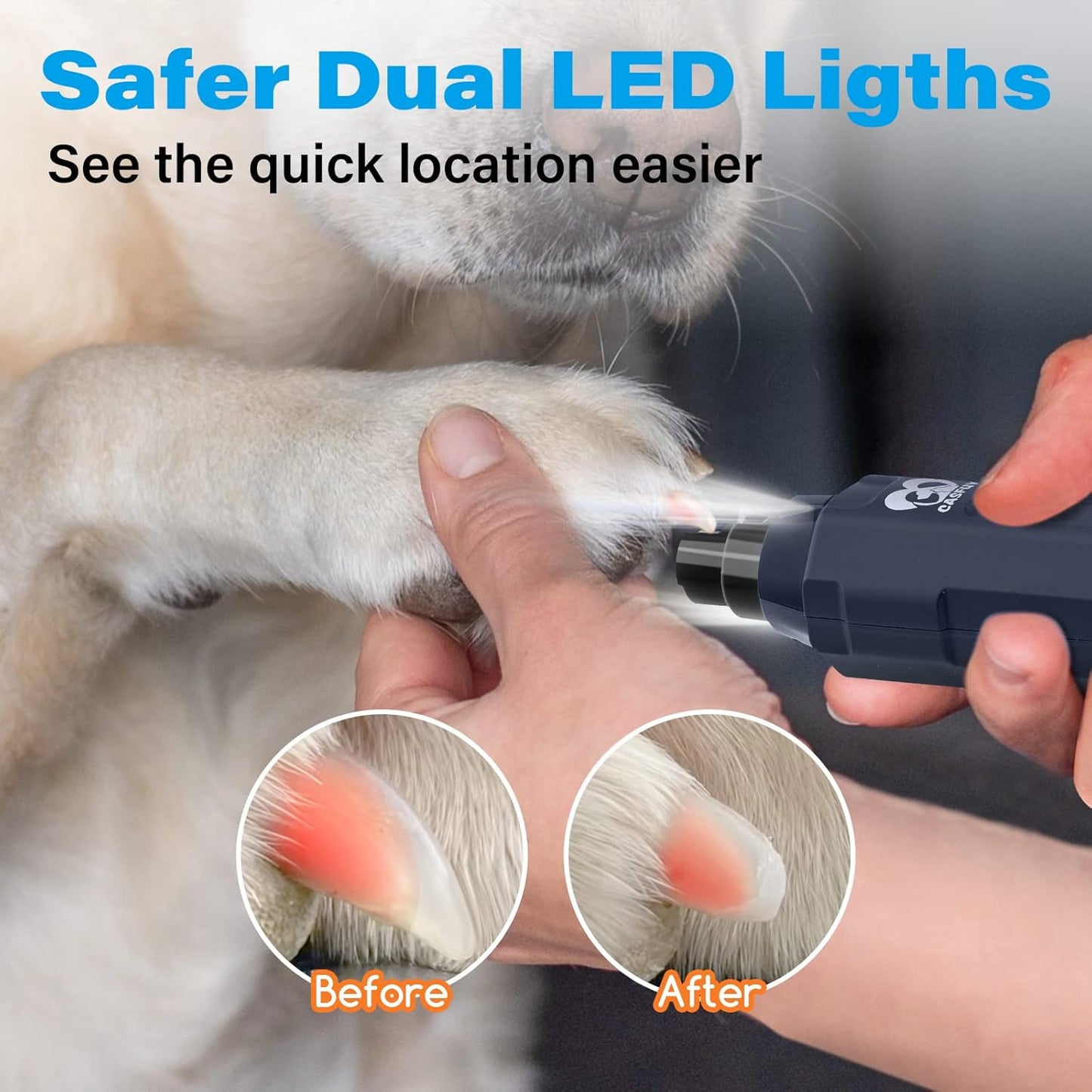 Casfuy 6-Speed Dog Nail Grinder – Rechargeable Electric Pet Nail Trimmer for Small, Medium & Large Dogs