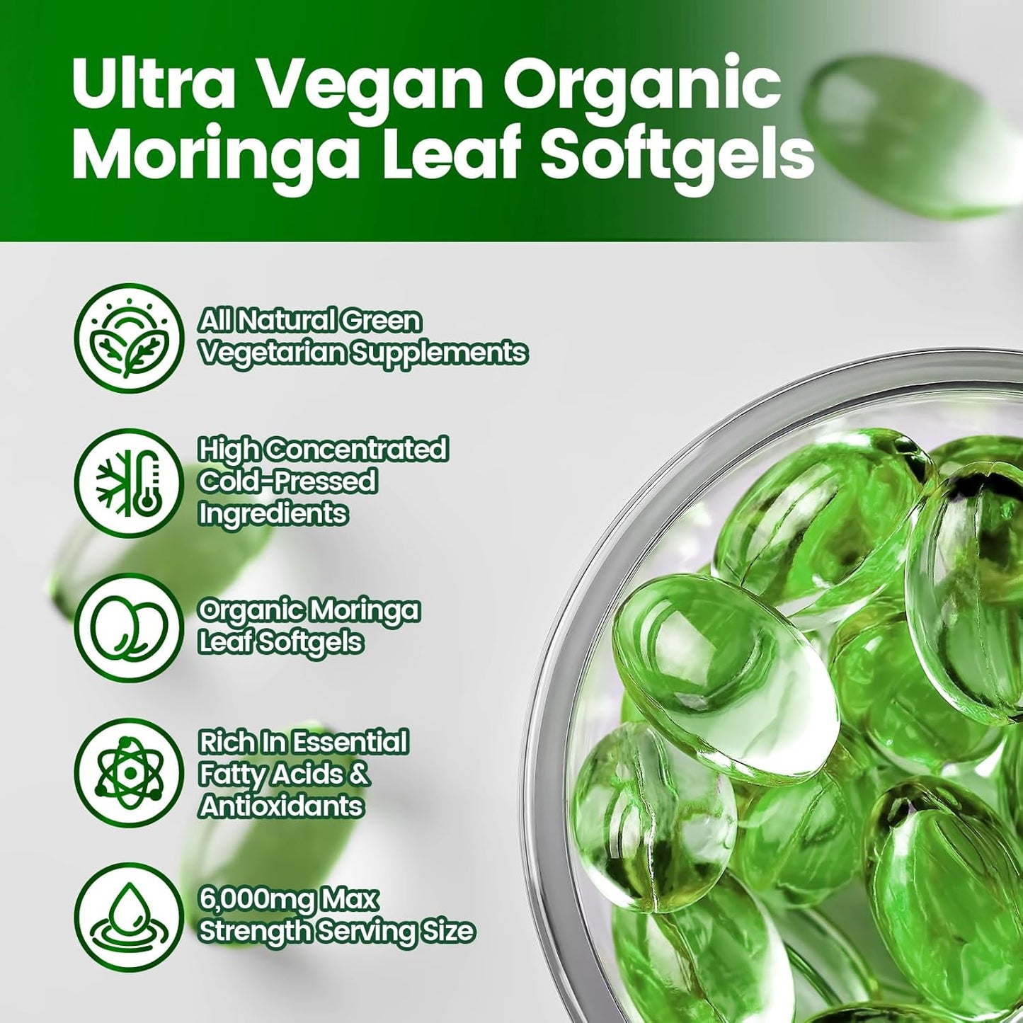 Pure Moringa Softgels Liposomal Extract 30:1 High Absorption 120 Day Supply